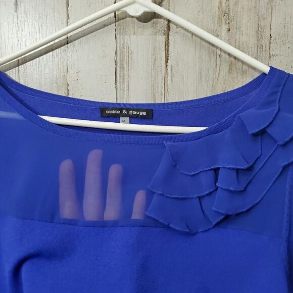 Cable and Gauge Ruffled Blouse Blue Size Medium - Picture 5 of 7